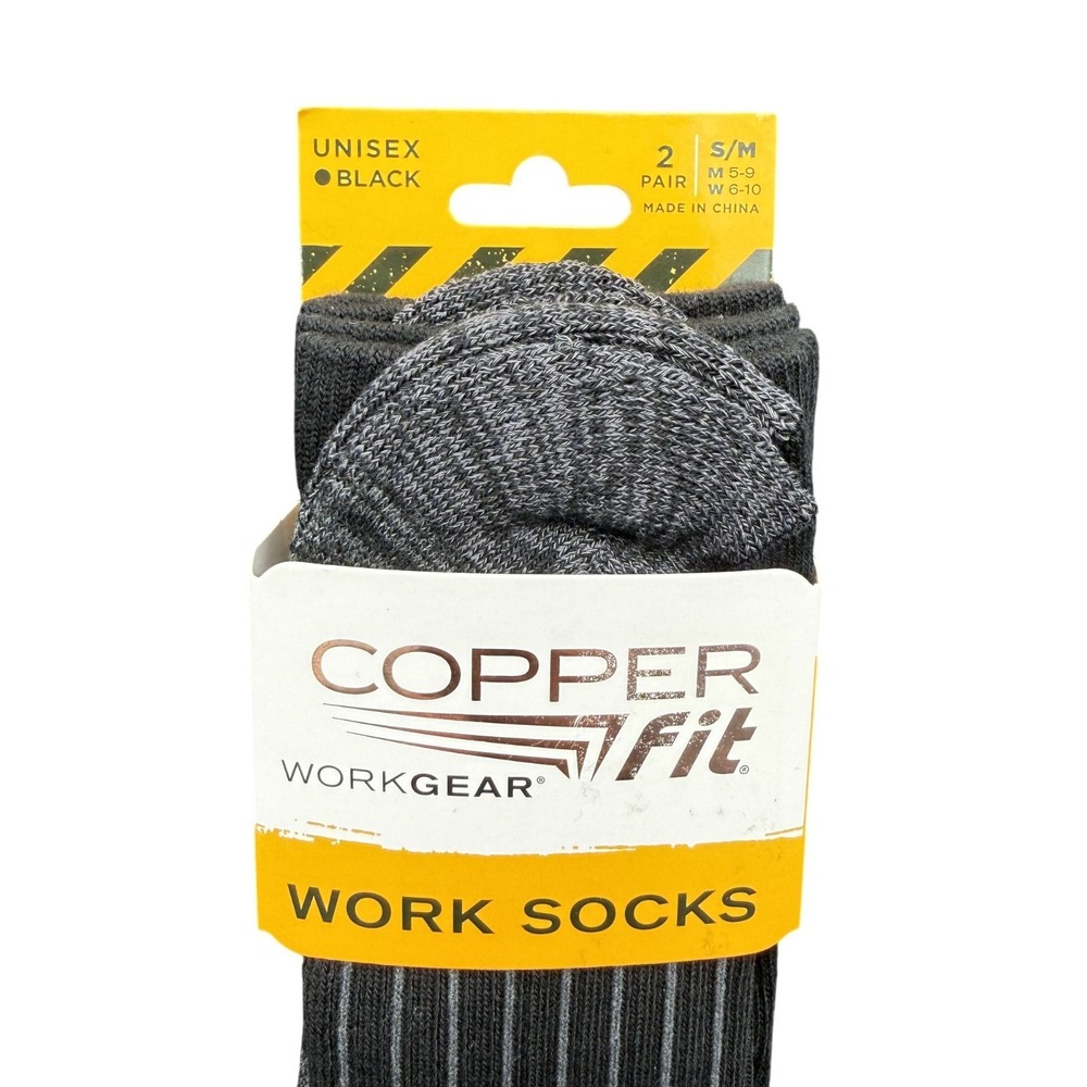 Copper Fit Work Crew Socks Unisex‎ Black Advanced Cushioning S/M 2 Pair